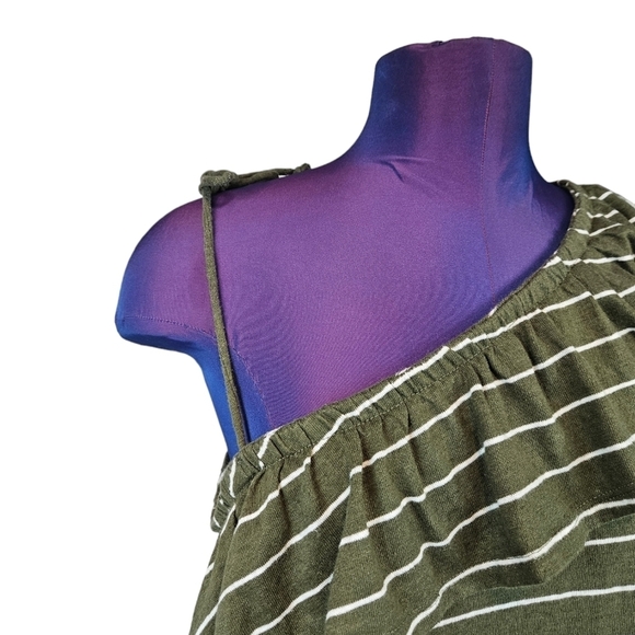 Old Navy Olive White Striped Linen Blend Ruffle One Shoulder Top Size Large Q79 - Picture 2 of 8